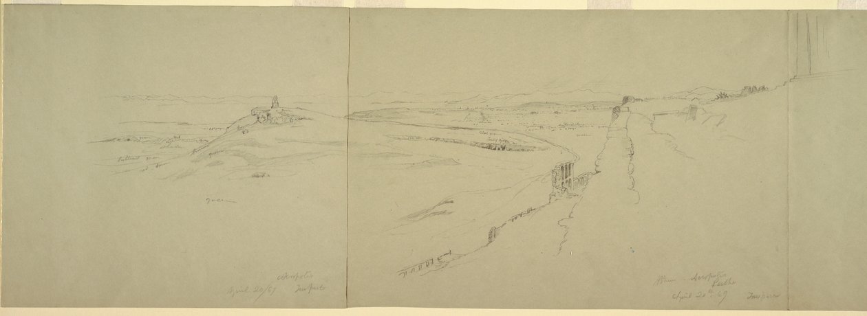素描，雅典卫城风景，1869 年 作者 弗雷德里克·埃德温·丘奇