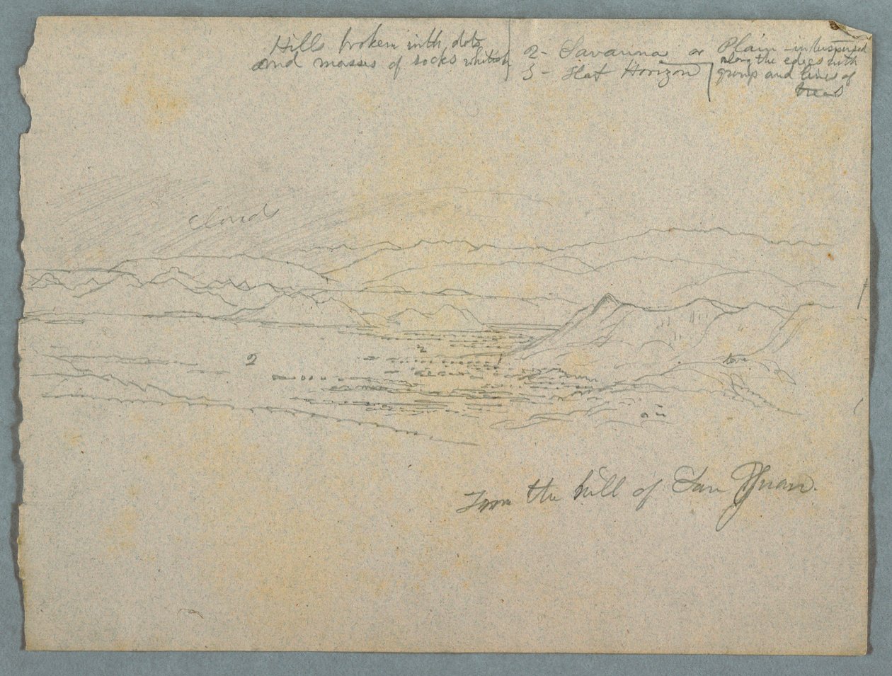 素描，《圣胡安山上的风景》，可能作于哥伦比亚，1853 年 作者 弗雷德里克·埃德温·丘奇