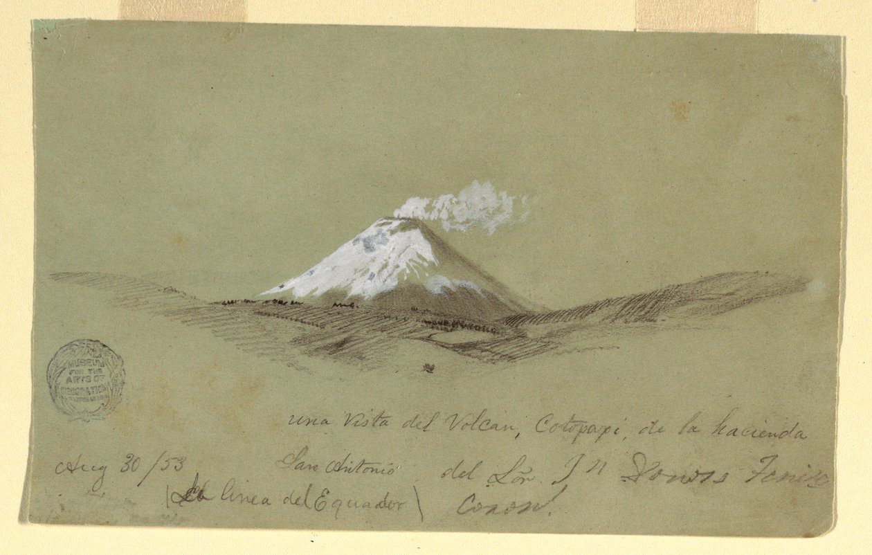 绘图，1853 年 8 月 30 日从厄瓜多尔圣安东尼奥庄园拍摄的科塔帕希火山景观 作者 弗雷德里克·埃德温·丘奇