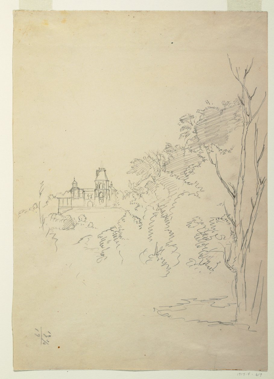 素描，纽约哈德逊的奥拉纳风景，艺术家的家，约 1872 年 作者 弗雷德里克·埃德温·丘奇