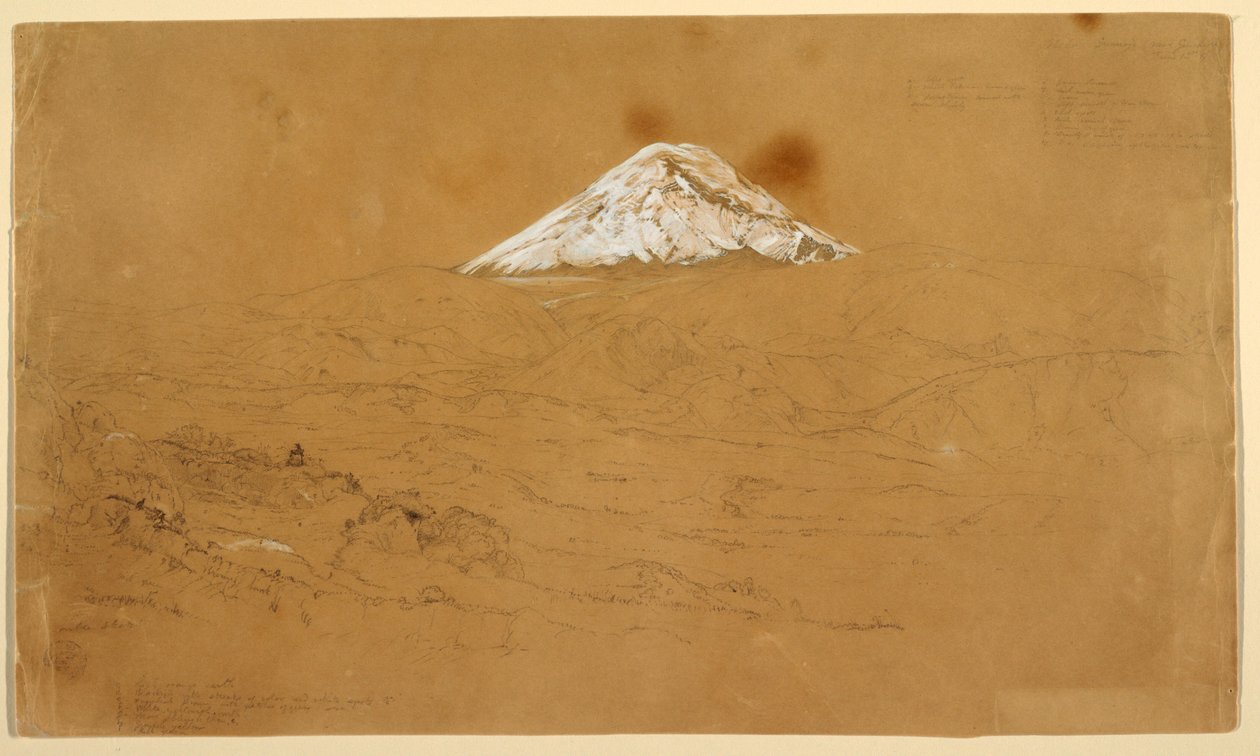 素描，1857 年 6 月 12 日在厄瓜多尔瓜诺霍和瓜兰达附近绘制的钦博拉索雪山景色 作者 弗雷德里克·埃德温·丘奇