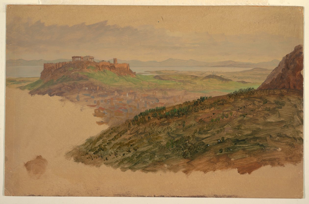 素描，从雅典莱卡贝托斯山俯瞰雅典卫城，1869 年 4 月 作者 弗雷德里克·埃德温·丘奇