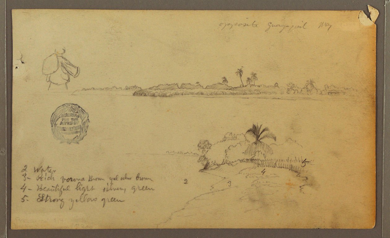 绘图，瓜亚斯河东岸景观，厄瓜多尔瓜亚基尔对面，1857 年 5 月 作者 弗雷德里克·埃德温·丘奇