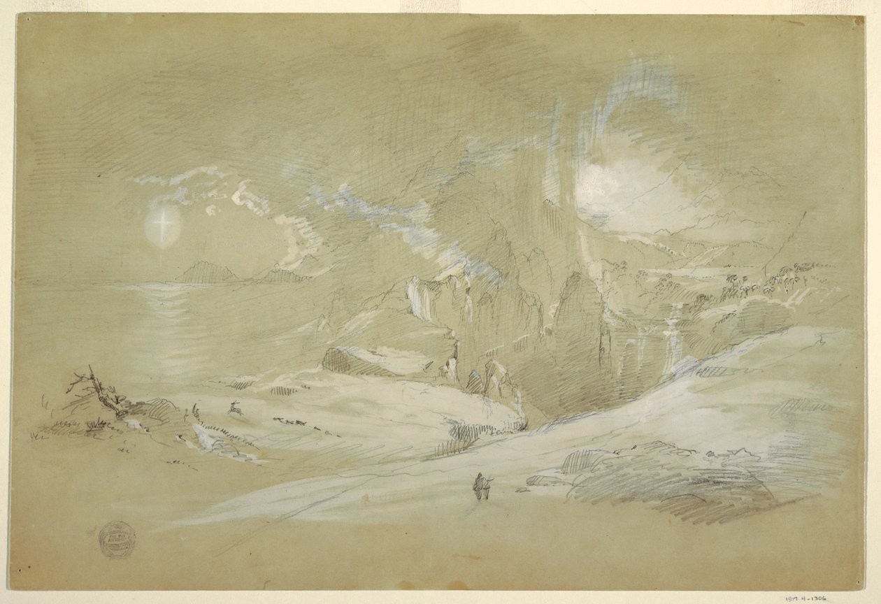 素描，《十字架的异象》，有现象的风景，1868 年 9 月 作者 弗雷德里克·埃德温·丘奇