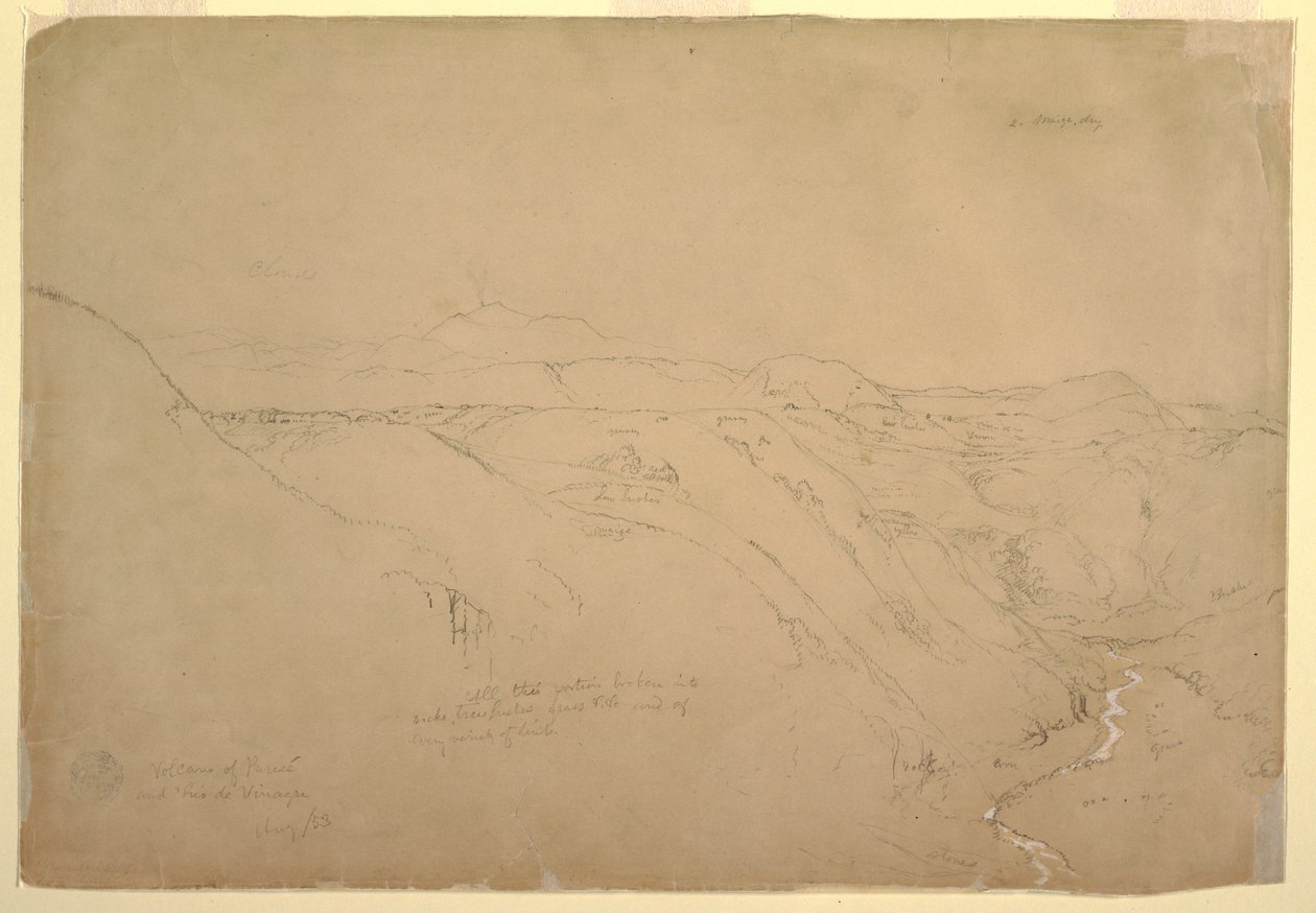 绘画，普雷塞火山和维纳格雷河，哥伦比亚普雷塞，1853 年 8 月 作者 弗雷德里克·埃德温·丘奇