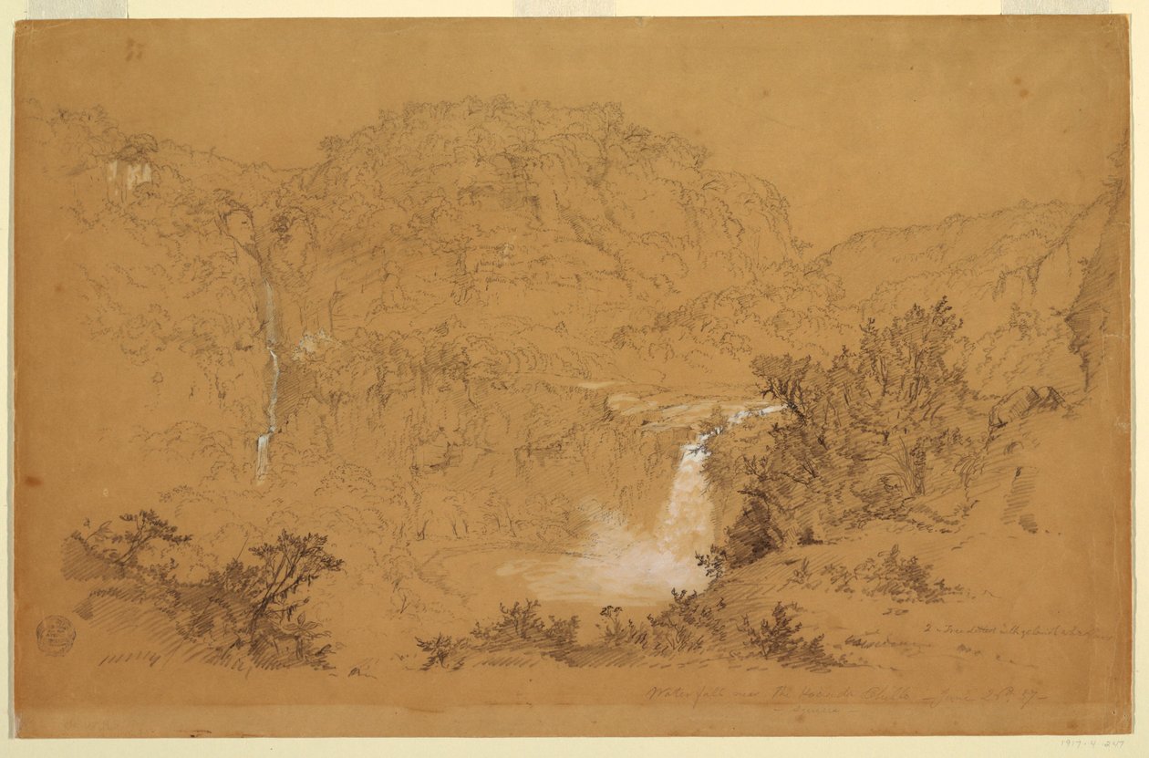 绘画，厄瓜多尔奇洛庄园附近的瀑布，1857 年 6 月 26 日 作者 弗雷德里克·埃德温·丘奇