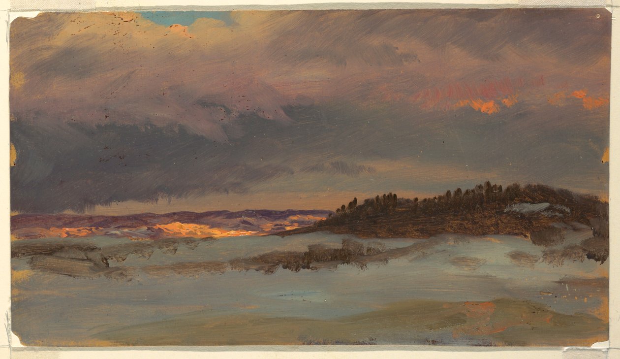 素描，夕阳下的蓝山冬景，纽约哈德逊，1870-75 年 作者 弗雷德里克·埃德温·丘奇