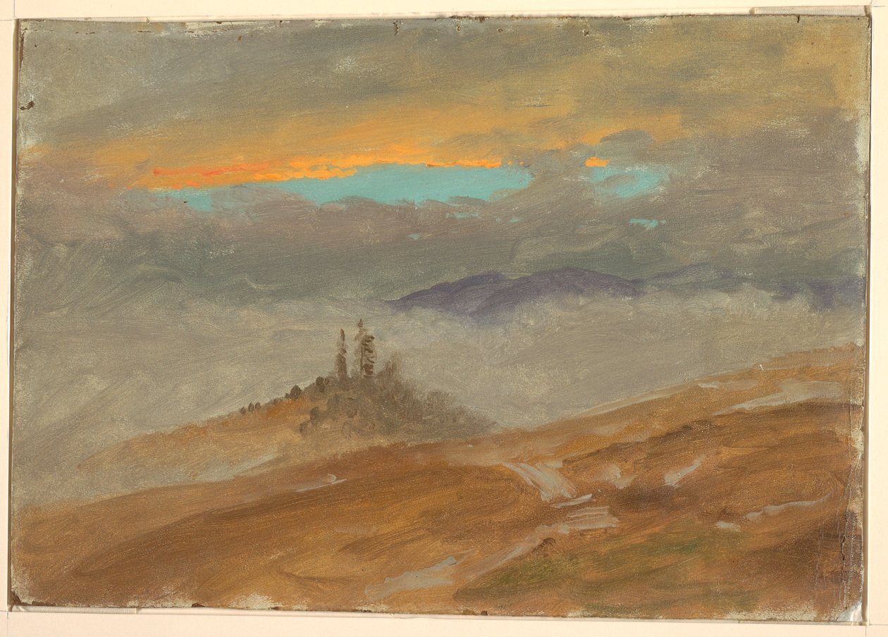 素描，冬天的风景，Zuarry 山的景色，黄昏，1850-60 年 作者 弗雷德里克·埃德温·丘奇