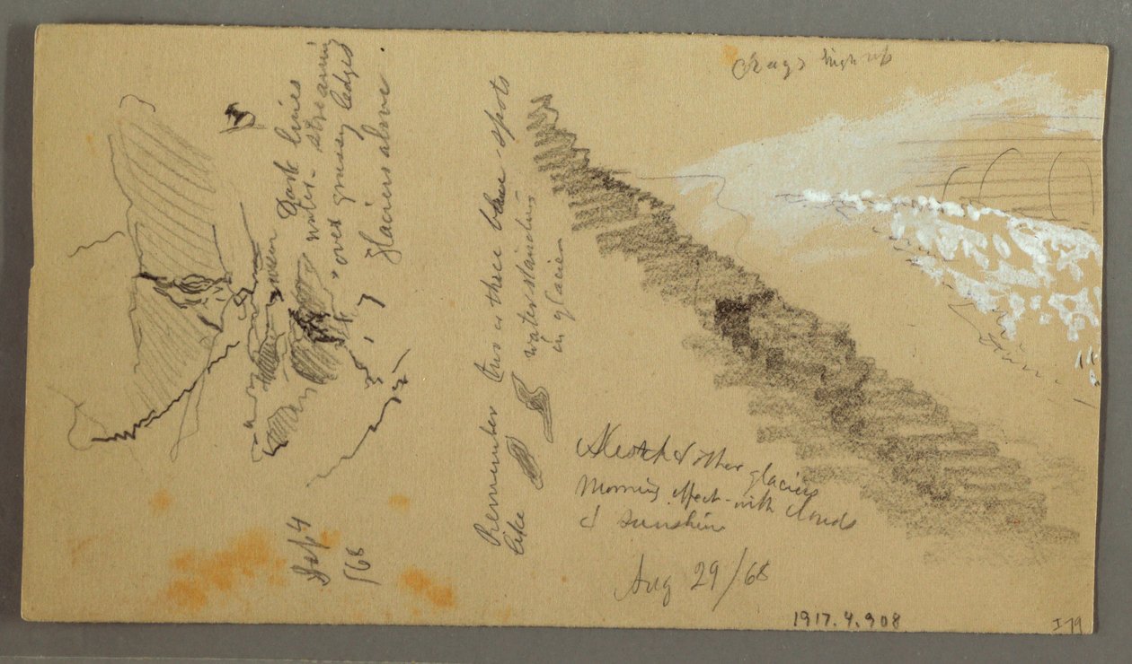 素描，在水槽边洗衣的妇女，山区，1868 年 8 月 28 日 作者 弗雷德里克·埃德温·丘奇