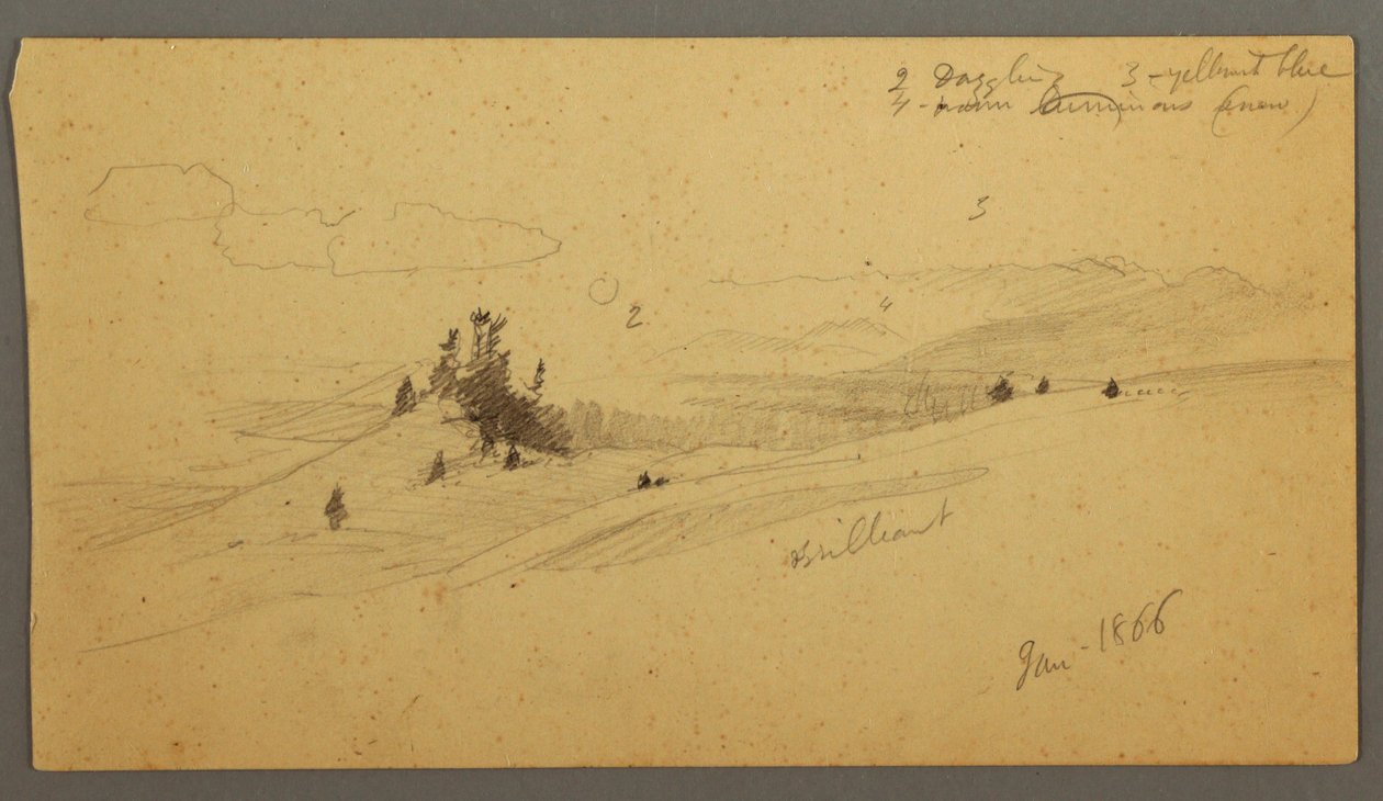 素描，山顶树林，丘陵山谷，太阳，1866 年 1 月 作者 弗雷德里克·埃德温·丘奇