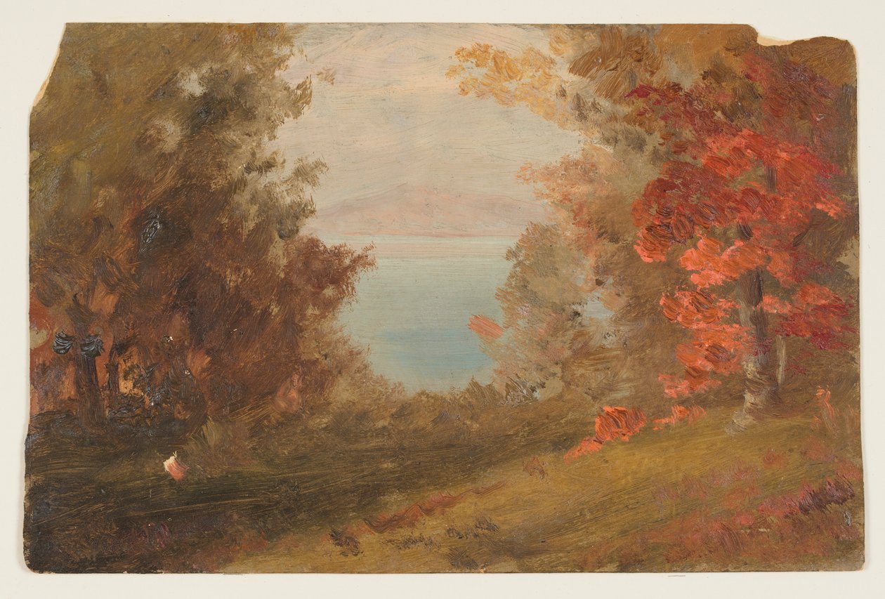 素描，《秋天的林地风景》（纽约哈德逊或缅因州），1860-70 年 作者 弗雷德里克·埃德温·丘奇