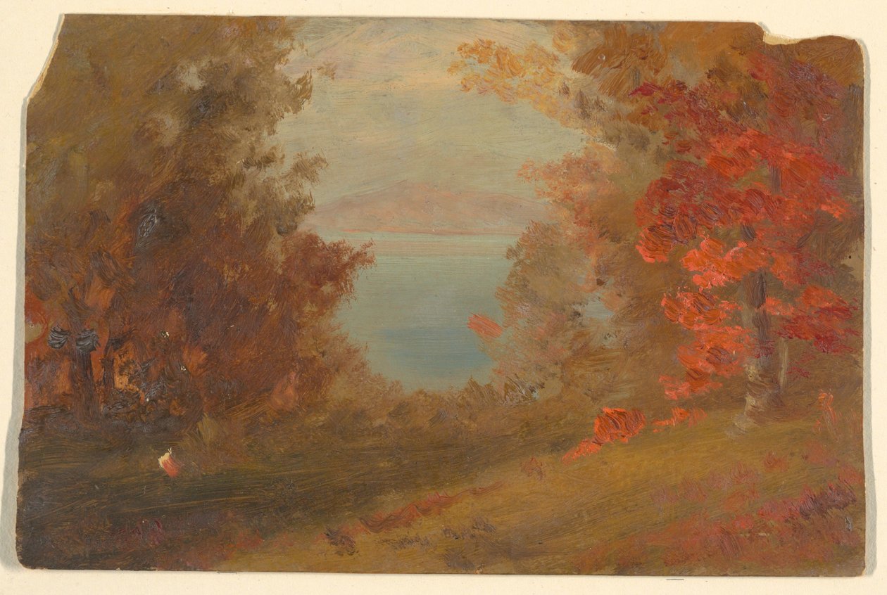 素描，《秋天的林地风景》（纽约哈德逊或缅因州），1860-70 年 作者 弗雷德里克·埃德温·丘奇
