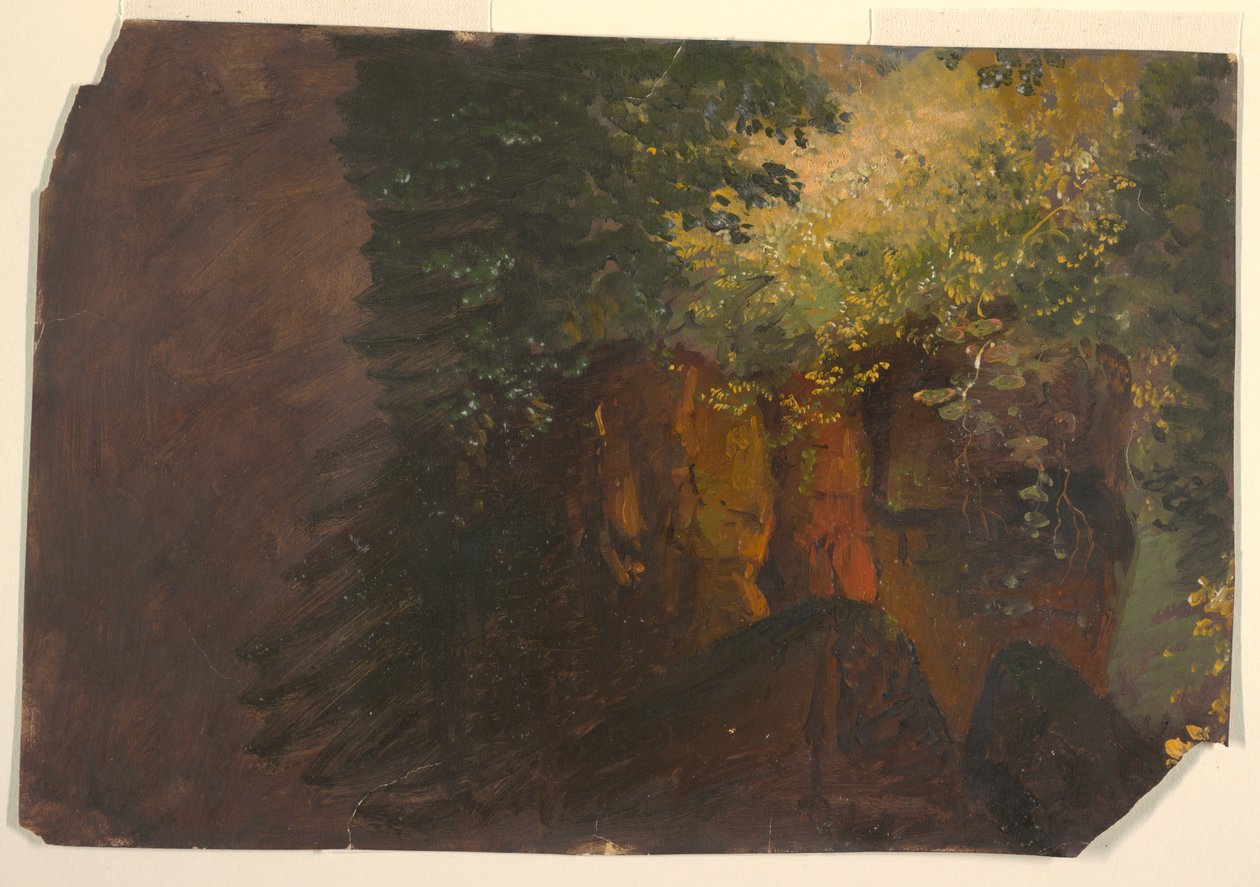 素描，有岩石的林地场景，1860-70 年 作者 弗雷德里克·埃德温·丘奇