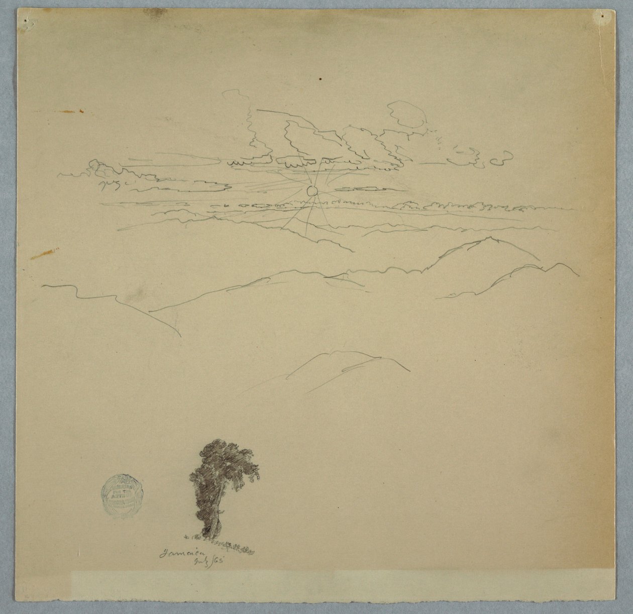 牙买加夕阳西下的山景和一棵树 作者 弗雷德里克·埃德温·丘奇
