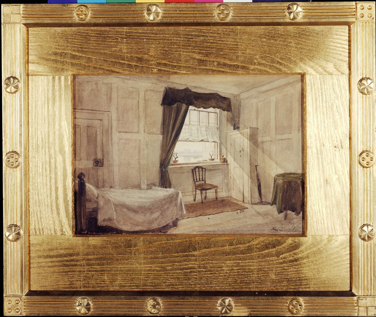威廉-布莱克的工作间和死亡间，约 1880 年（纸面水彩画） 作者 弗雷德里克·詹姆斯·希尔兹