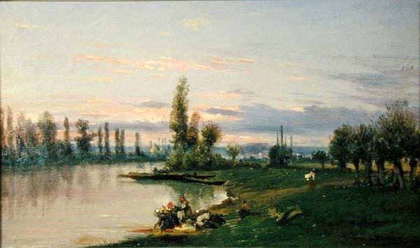 塞纳河岸（布面油画 作者 弗雷德里克·莱格里普（Frederic Legrip）