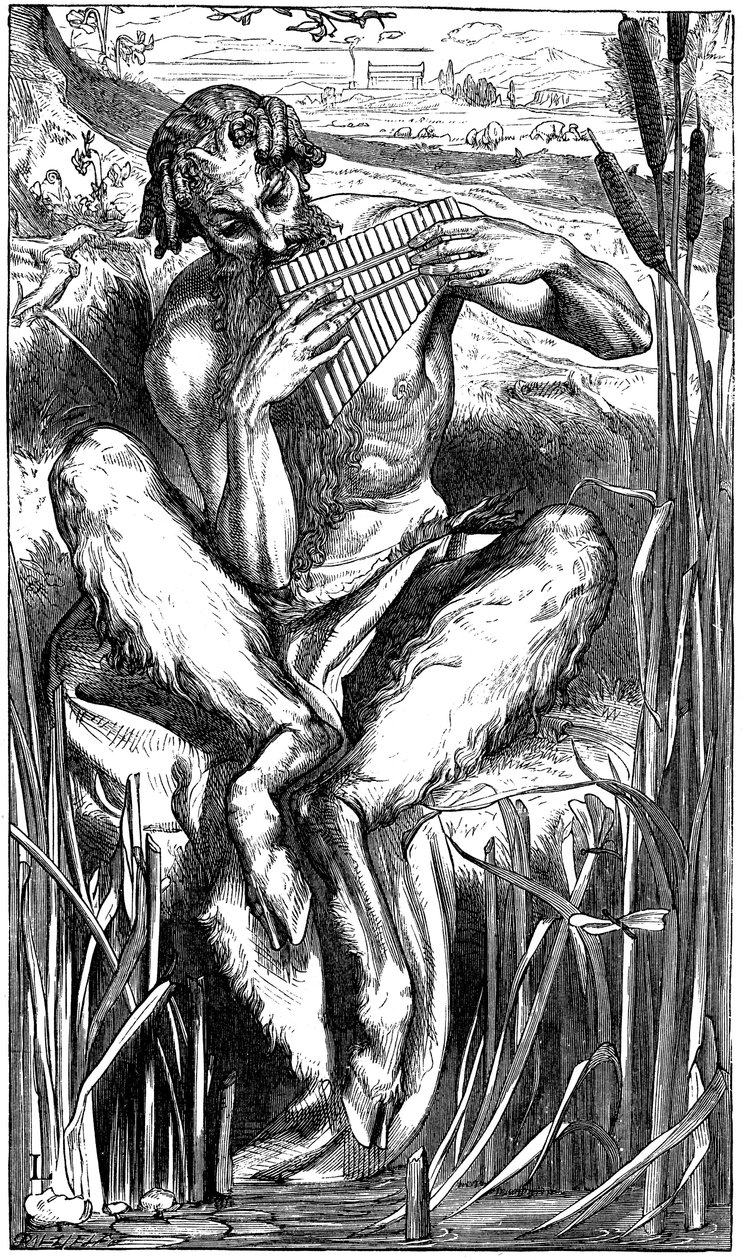 潘演奏他的烟斗，木版画，伦敦，1862年 作者 弗雷德里克·莱顿
