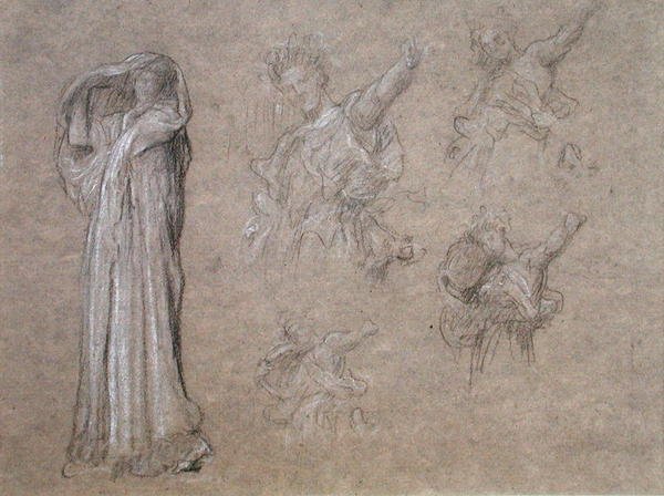 Bacchante》的研究，约1892年（灰纸上的粉笔和木炭）。 作者 弗雷德里克·莱顿