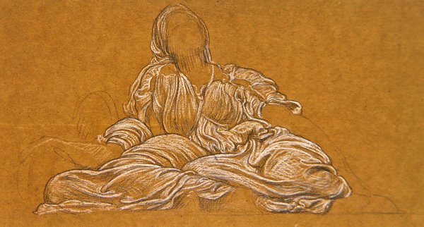 舞蹈研究》（纸上黑白粉笔画） 作者 弗雷德里克·莱顿