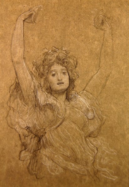 舞蹈女孩研究》（纸上黑白粉笔画） 作者 弗雷德里克·莱顿
