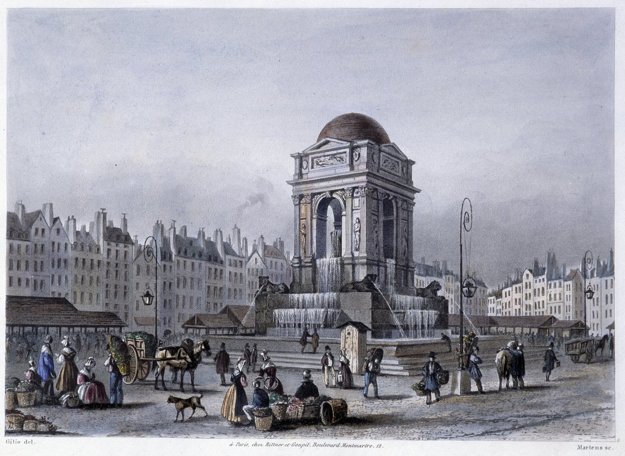 Fontaine des Innocents - 载于Martens的 "1832年的巴黎"。 作者 弗雷德里克·马滕斯
