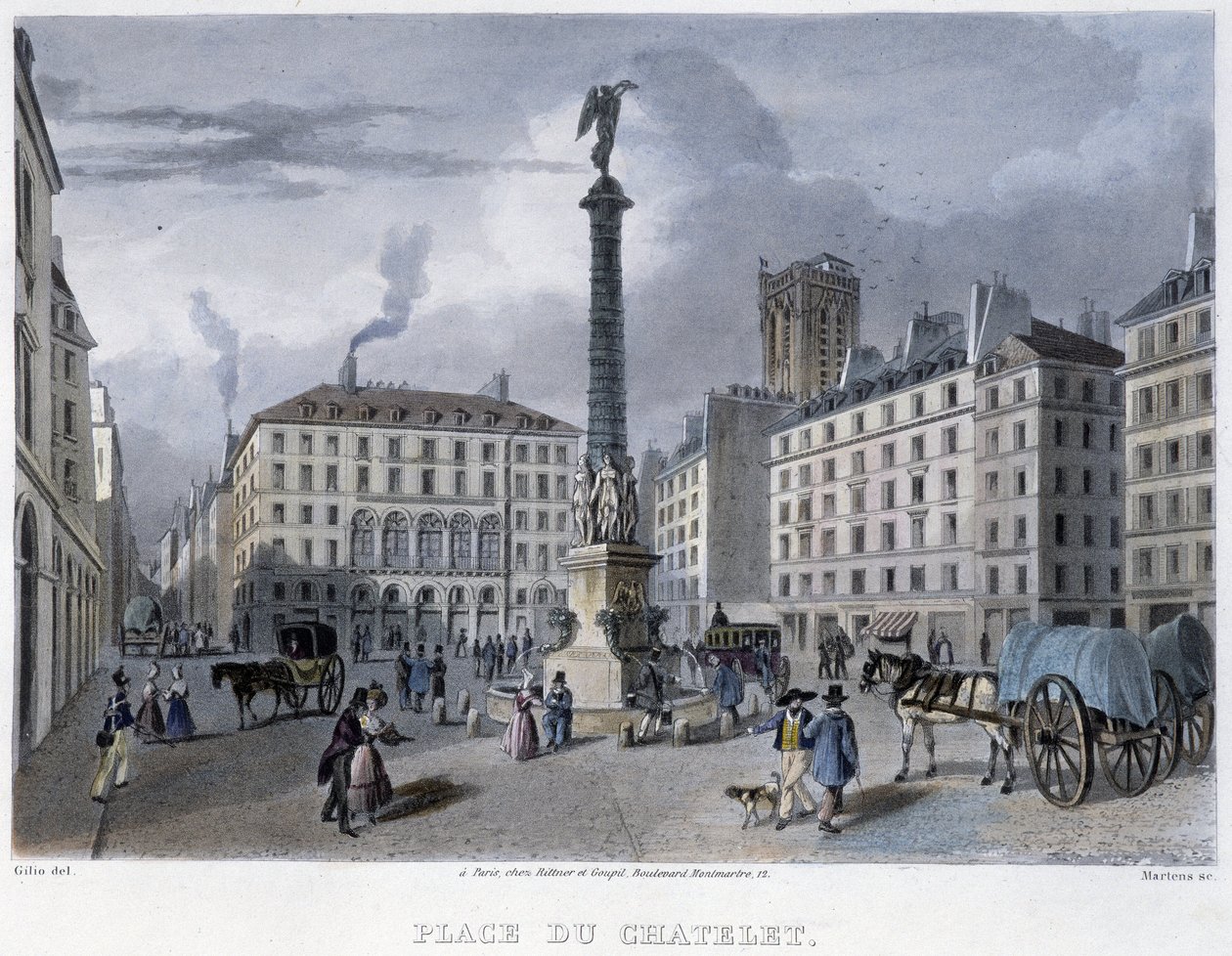 Place du Chatelet - 在 Martens 的“”Paris en 1832”中 作者 弗雷德里克·马滕斯