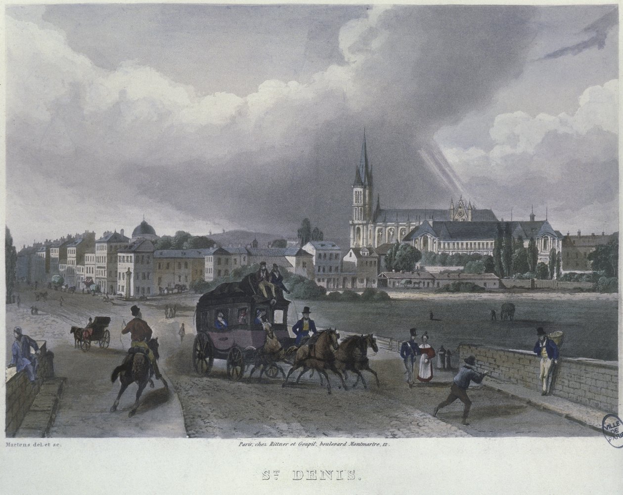 圣丹尼斯镇，由Frederic Martens（1809-75）1832年刻（彩色雕刻） 作者 弗雷德里克·马滕斯
