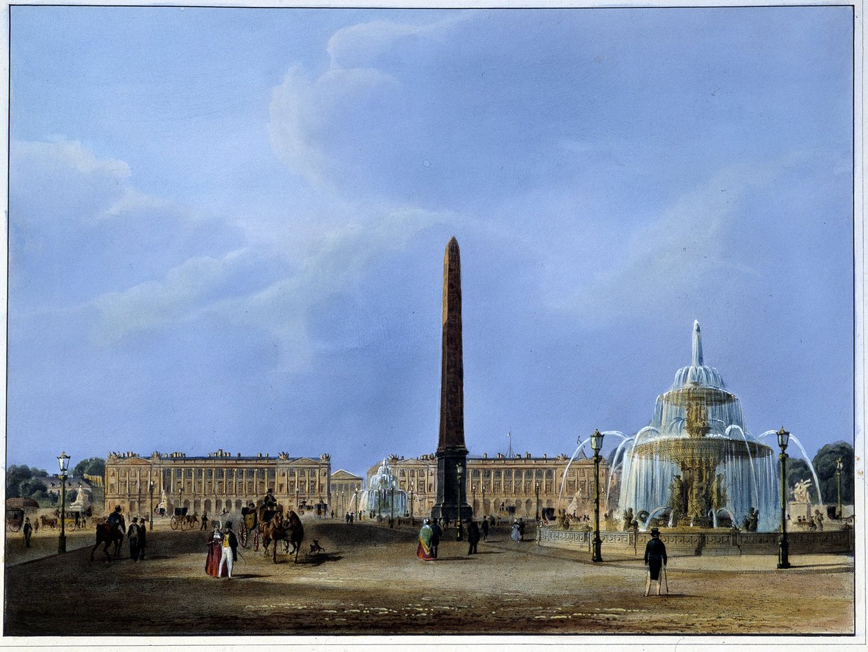 View of the Luxor Obelisk and the fountains, Place de la Concorde - in “Paris 1832” by Martens. Ed. Weith and Hauser. 作者 弗雷德里克·马滕斯