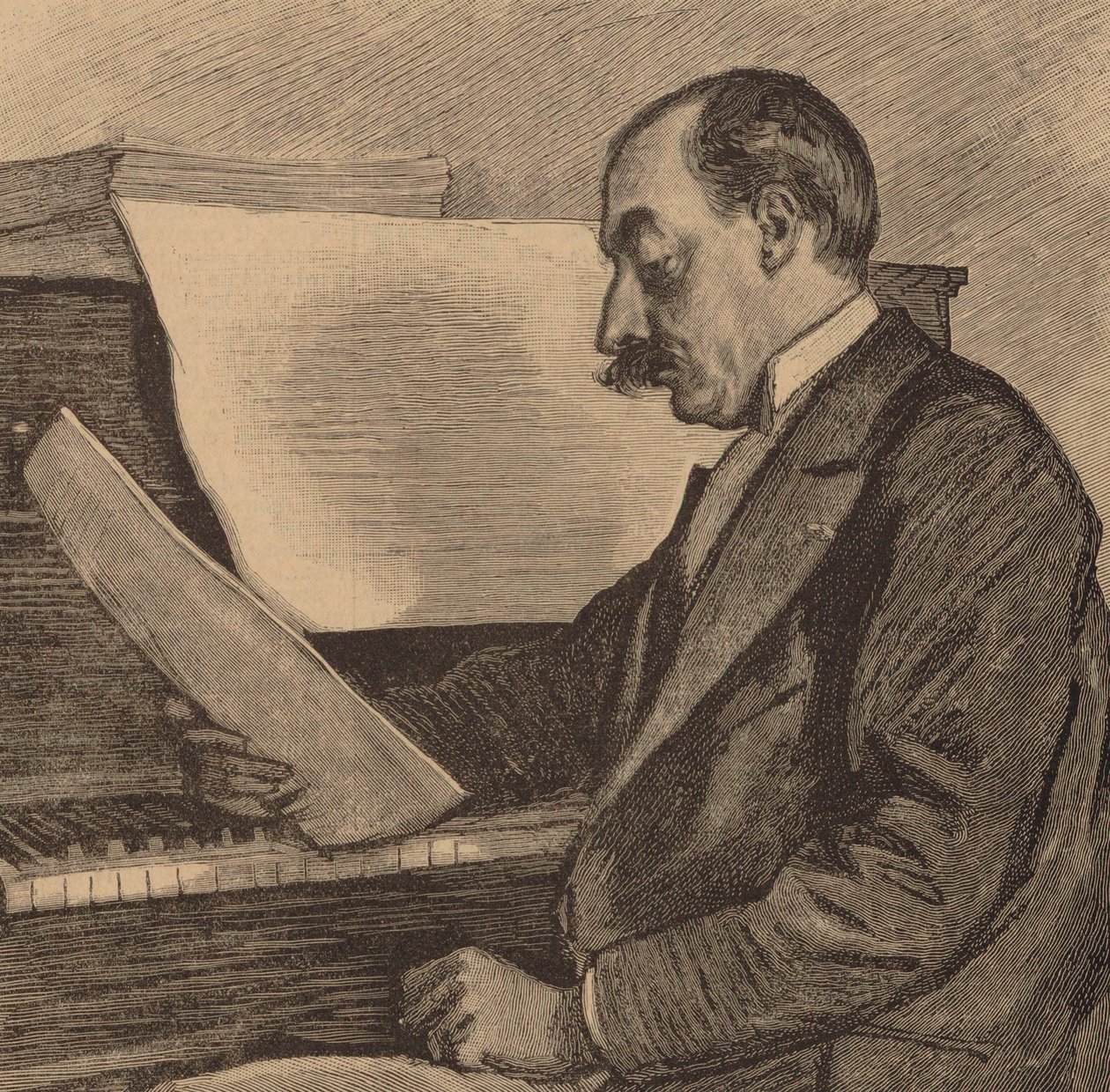 钢琴家和作曲家安德烈-梅萨格1853-1929年的画像，1891年。 作者 弗雷德里克·雷加梅