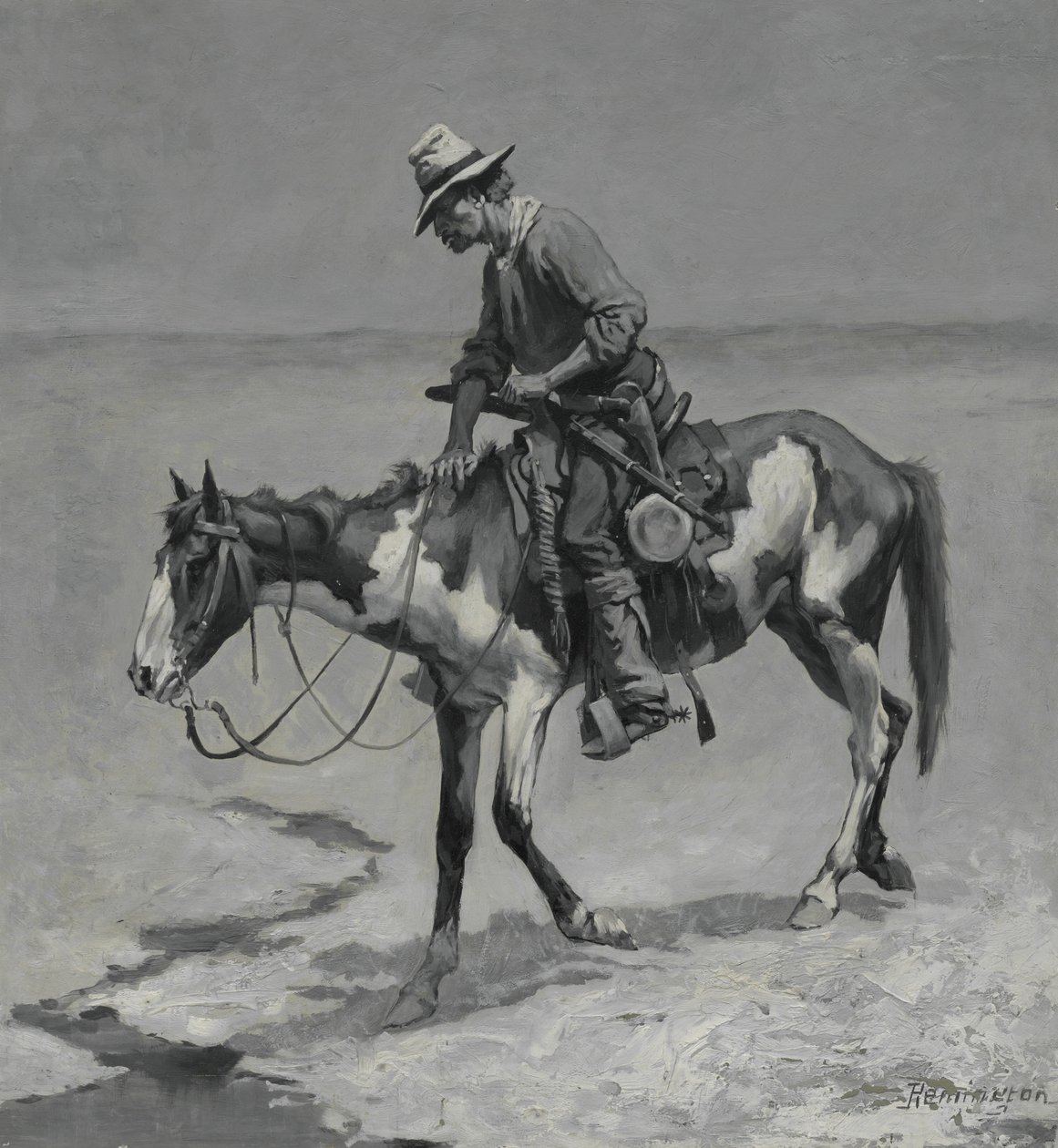 德克萨斯小马，1889年（组成板上的油） 作者 弗雷德里克·雷明顿