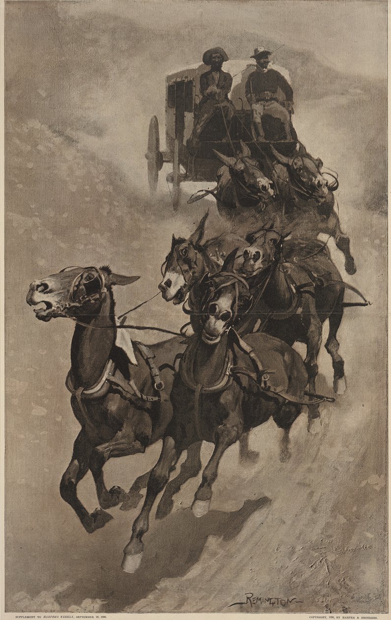 陆军邮件救护车，来自Harpers Weekly，pub.1890 作者 弗雷德里克·雷明顿