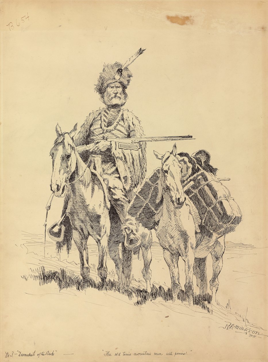 一位古老的山民与小马，1888年 作者 弗雷德里克·雷明顿