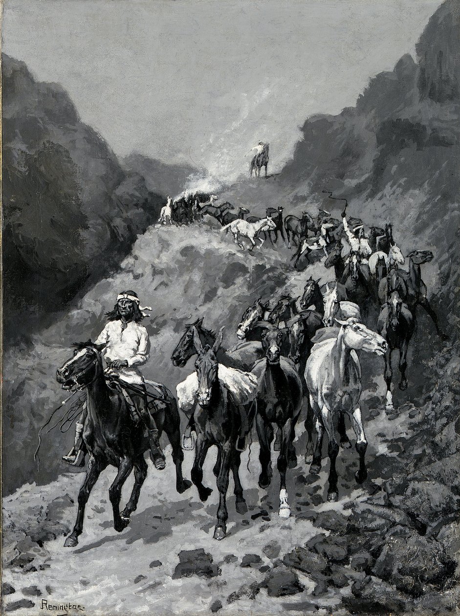 杰罗尼莫和他的乐队从突袭返回墨西哥（布面油画） 作者 弗雷德里克·雷明顿