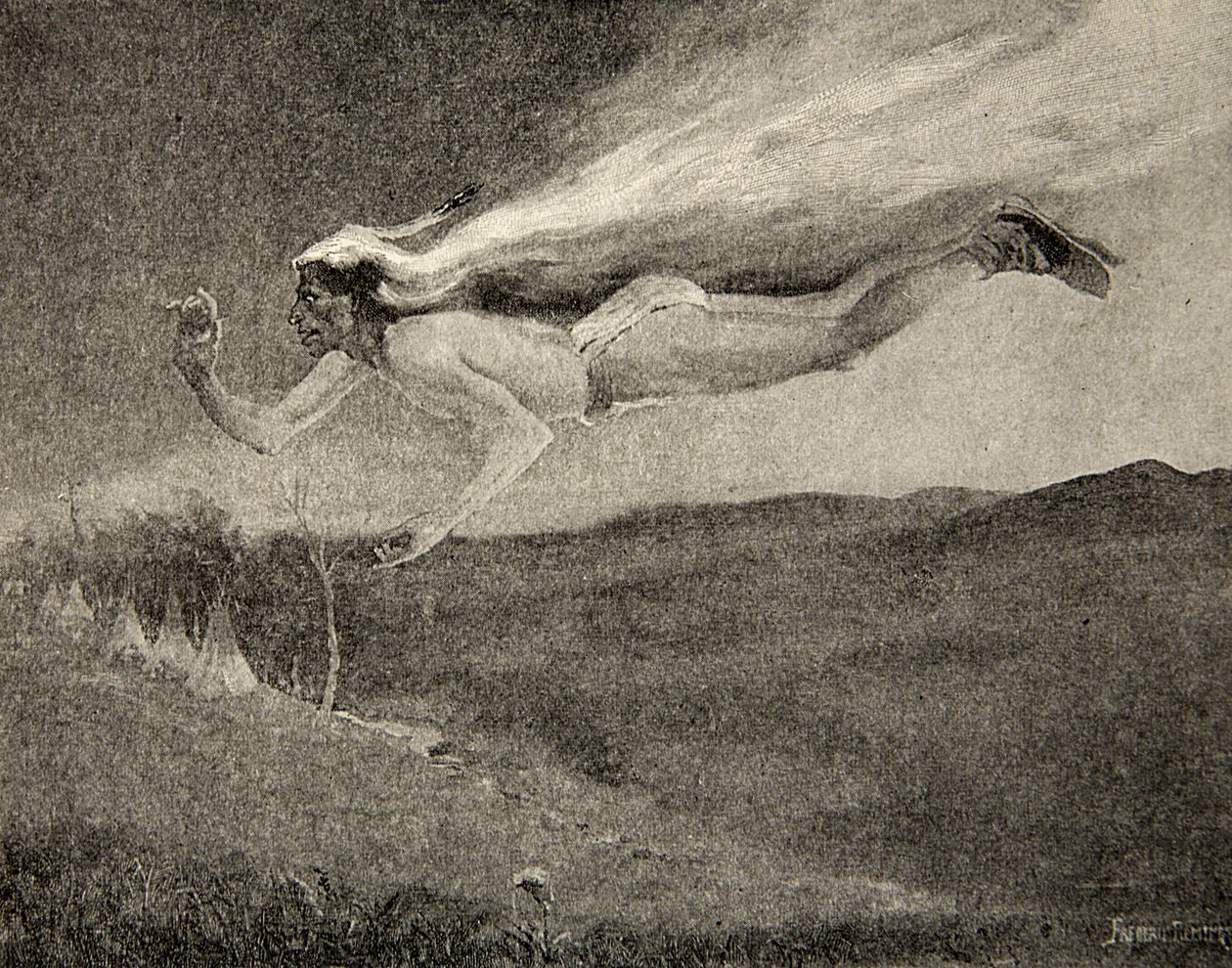 像Ishkoodah，彗星，就像带着火热的发辫的明星，来自Hiawatha的歌曲，Henry Wadsworth Longfellow（1807-82），酒吧。作者：George G. Harrap und Company Ltd.，1911 作者 弗雷德里克·雷明顿