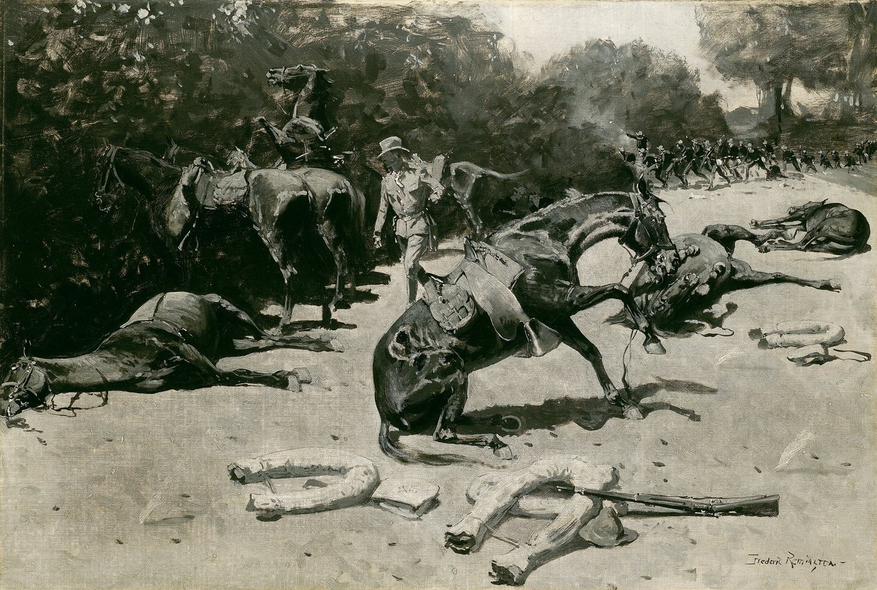 马匹如何在圣地亚哥为国捐躯，1899年。 作者 弗雷德里克·雷明顿