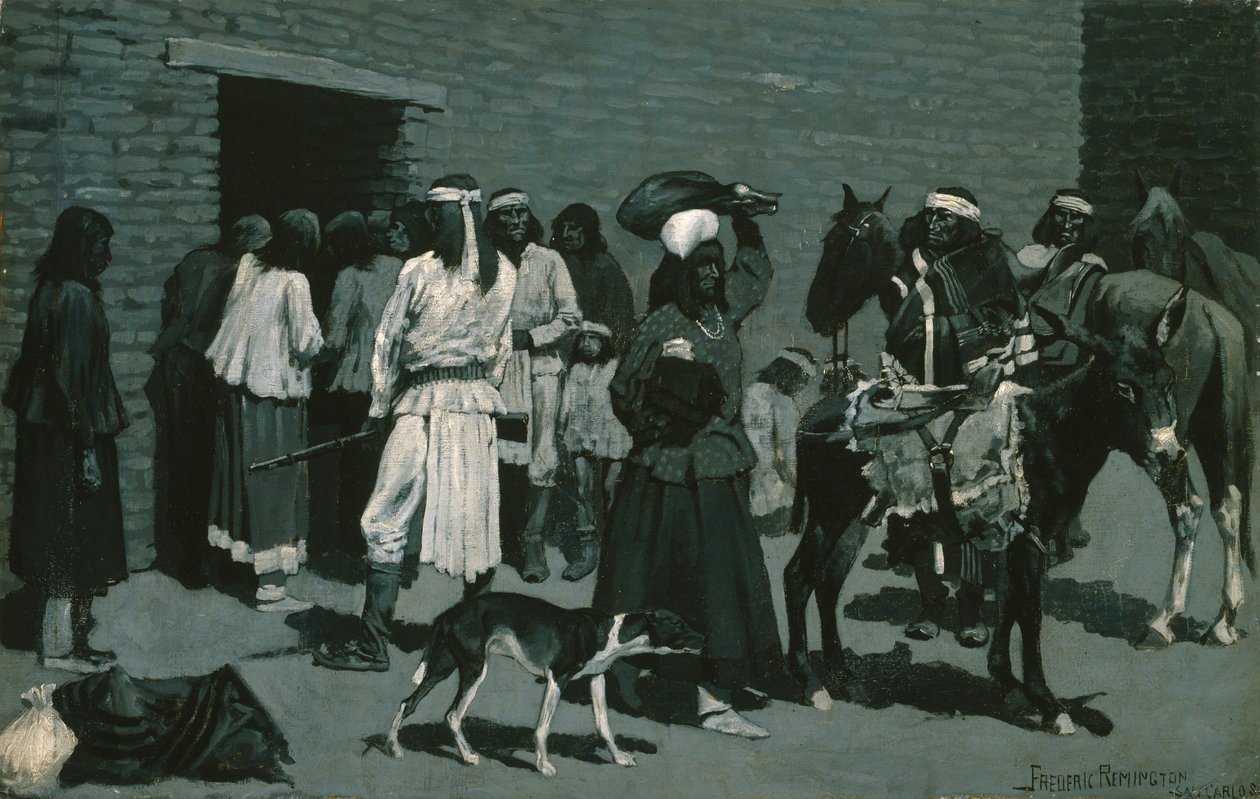 普韦布洛印第安村（San Carlos Agency的牛肉分布）c.1889 作者 弗雷德里克·雷明顿
