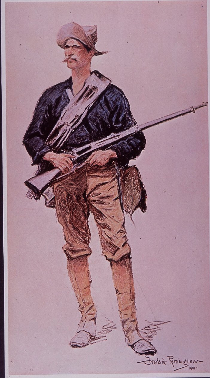 1898 年美西战争，美国步兵手持 Krag-Jorgensen 杂志步枪 作者 弗雷德里克·雷明顿