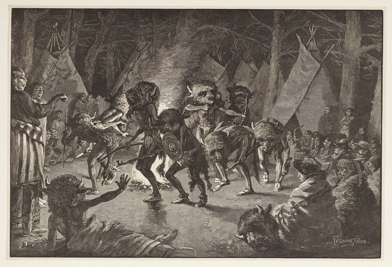 The Buffalo Dance，来自Harpers Weekly，1887年的酒吧 作者 弗雷德里克·雷明顿