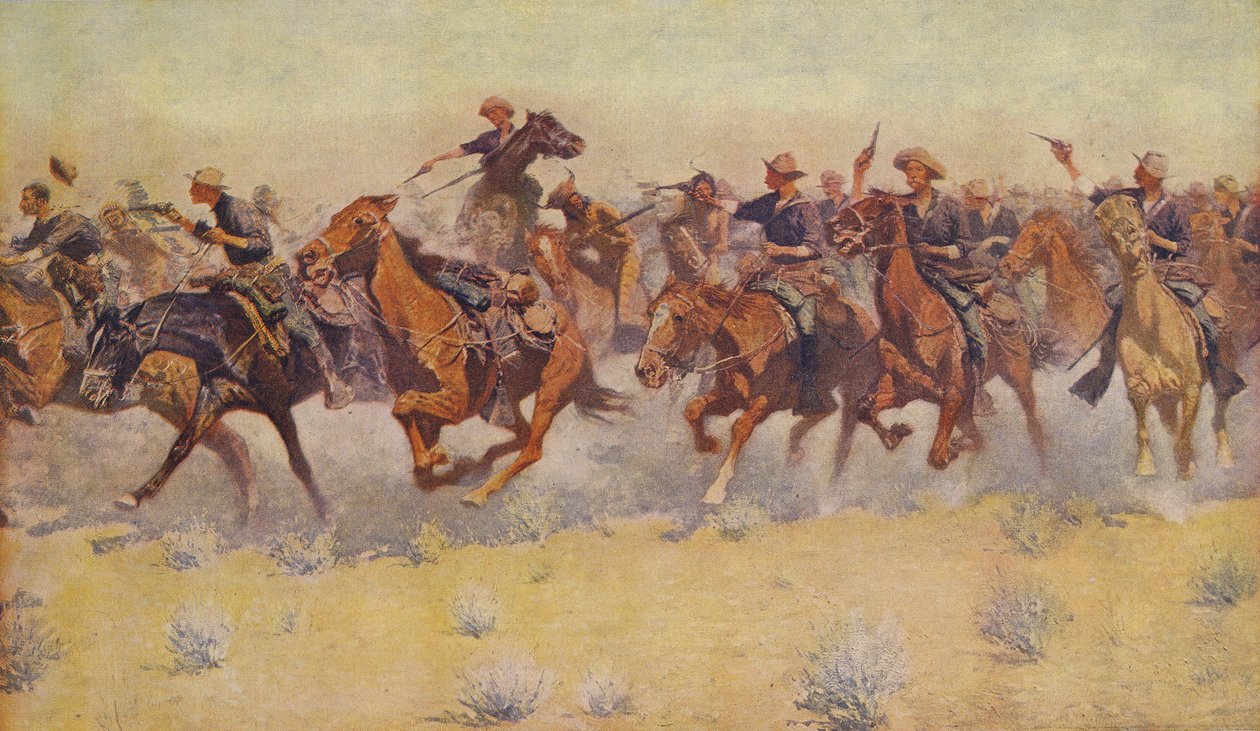 The Charge，来自Colliers Weekly，pub.1906 作者 弗雷德里克·雷明顿