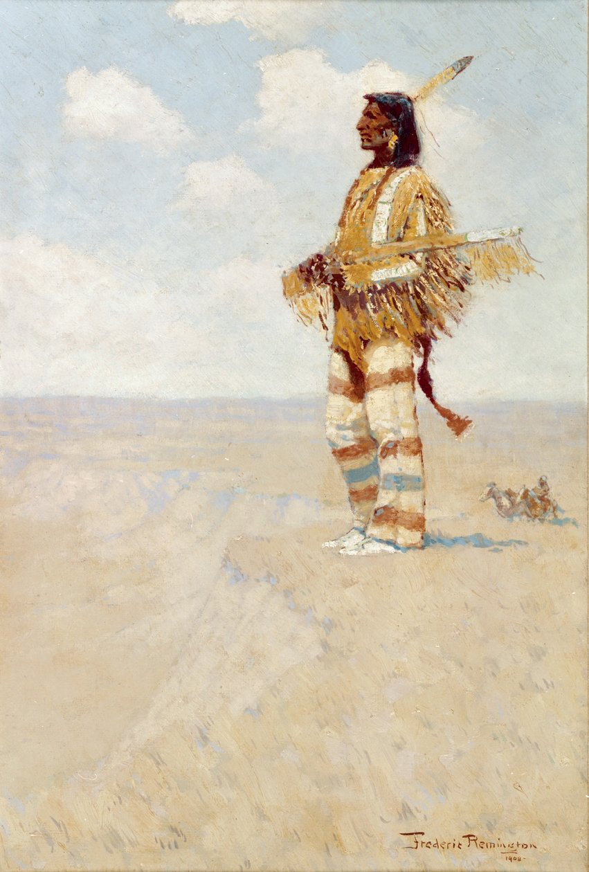 他的最后一场比赛（消失的美国人），1908年（组成板上的油） 作者 弗雷德里克·雷明顿