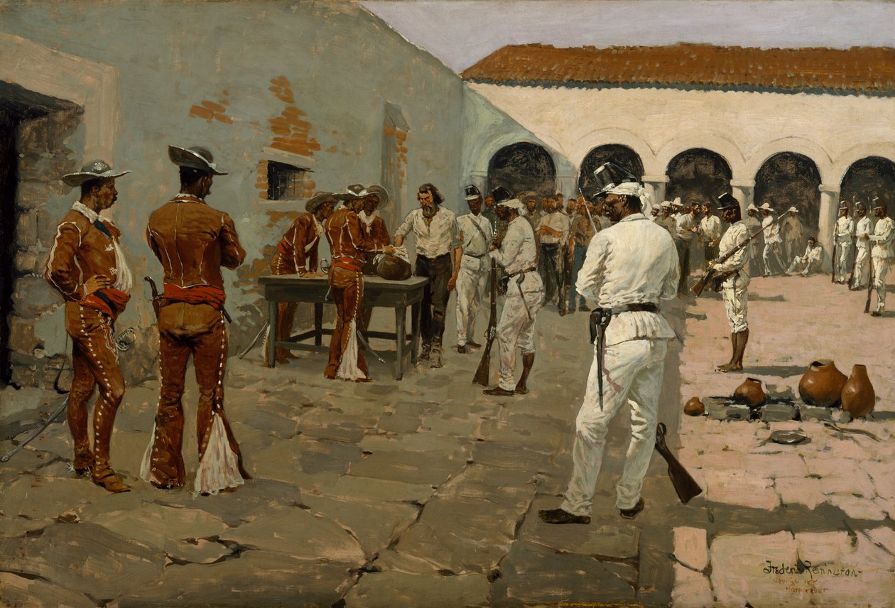 米尔探险队：黑豆画（囚徒画豆子）1869年（布面油画） 作者 弗雷德里克·雷明顿