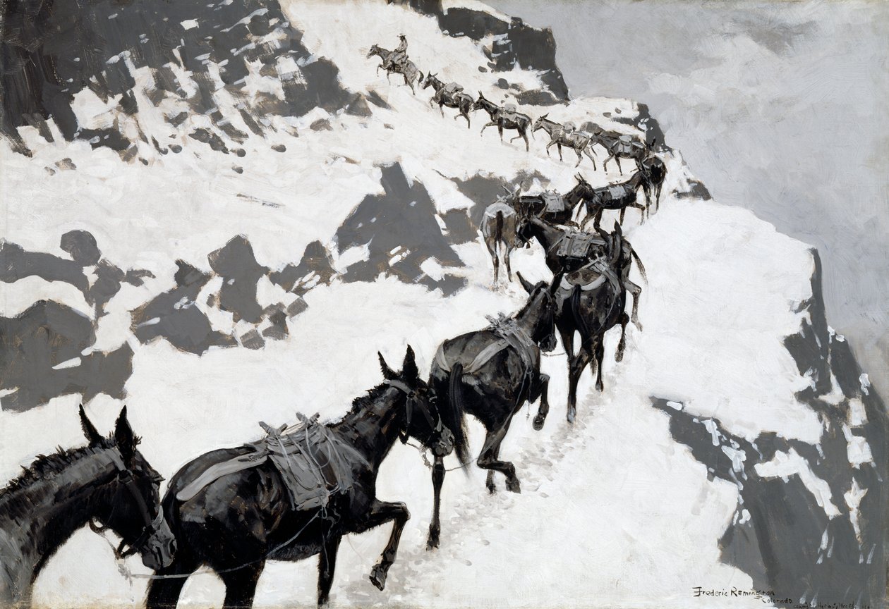 骡子包（进入科罗拉多州银矿的矿车）1901年 作者 弗雷德里克·雷明顿