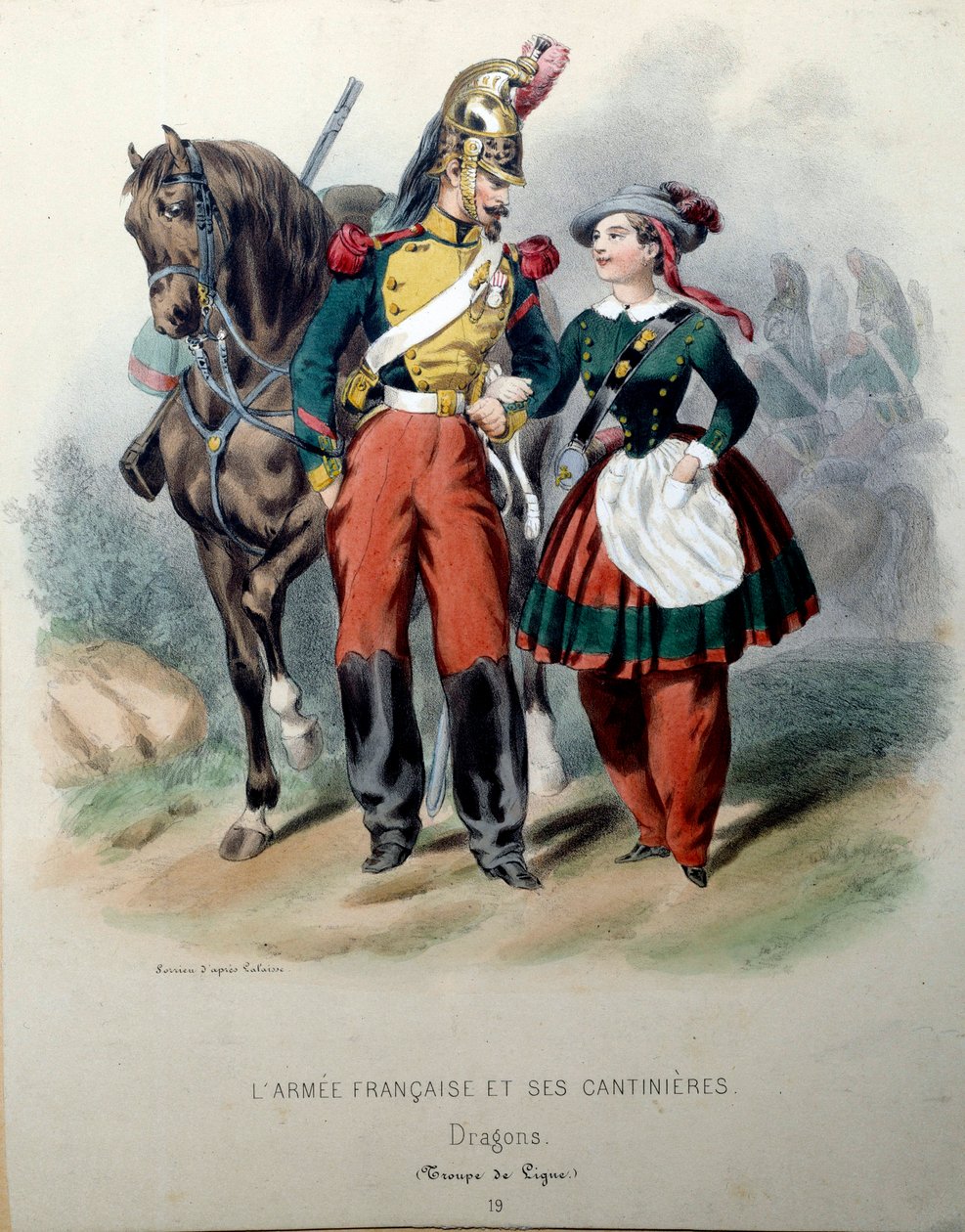 The French Armee and its Cantiniere: A Dragon and a Cantiniere 石版画 by Frederic Sorrieu (1807-?) 19 世纪巴黎，装饰艺术 作者 弗雷德里克·索里厄