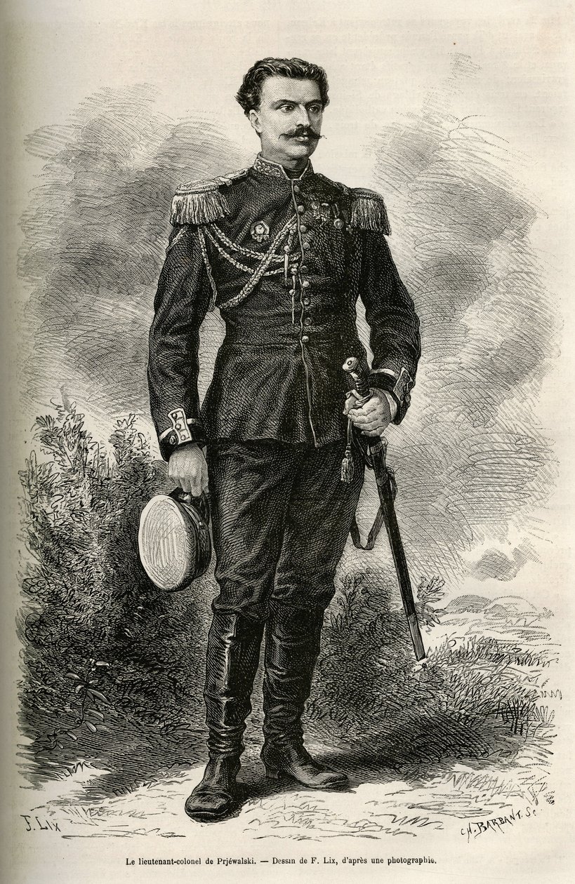 Portrait of the traveler and narrator Lieutenant Colonel of Prjewalski, drawing by F.Lix to illustrate the journey to Mongolia and the land of the Tangutes from 1870 to 1873, by Lieutenant Colonel of Prjewalski. Engraving in Le tour du monde 作者 弗雷德里克·西奥多·利克斯
