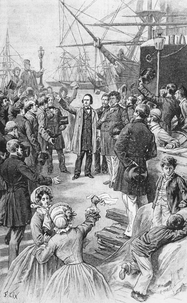 维克多·雨果（1802-85）于1852年8月1日在安特卫普告别了他的朋友和支持者，c.1885 作者 弗雷德里克·西奥多·利克斯