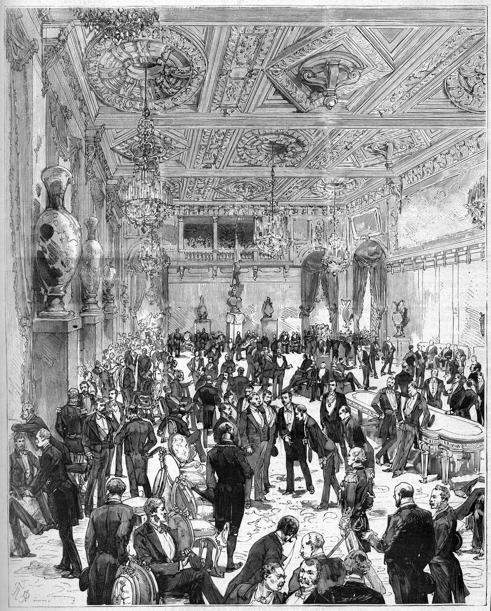 1882年7月14日，在1871年火灾后重建的巴黎市政厅酒店举行落成典礼：朱尔斯-格雷维（1807-1891）总统抵达时市政厅的景色。De Haenen和Dosso在7月22日的 "插图世界 "第1321号上的版画。 作者 弗雷德里克·德·哈嫩