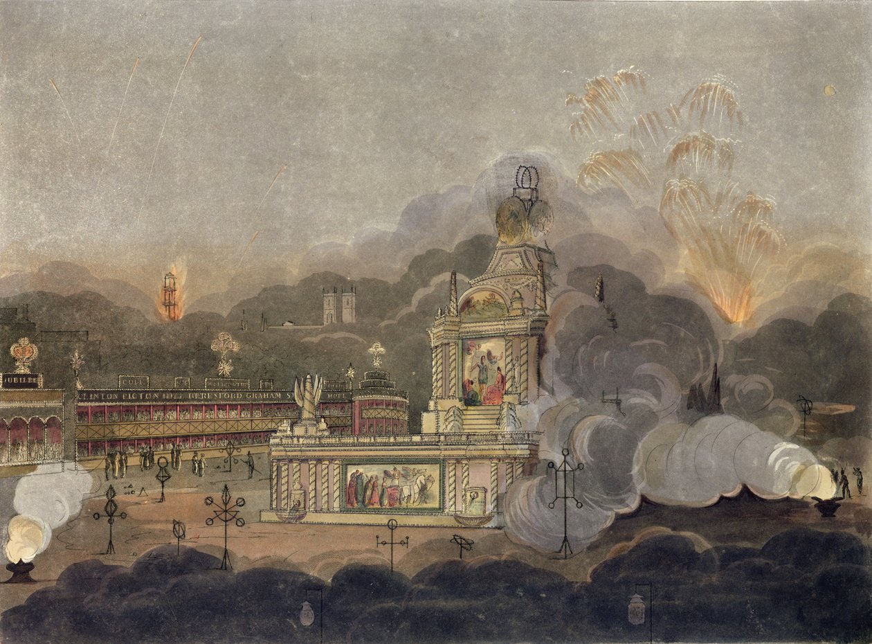 1814年8月1日绿色公园康科德神庙的景色（aquatint） 作者 弗雷德里克·卡尔弗特（Frederick Calvert）