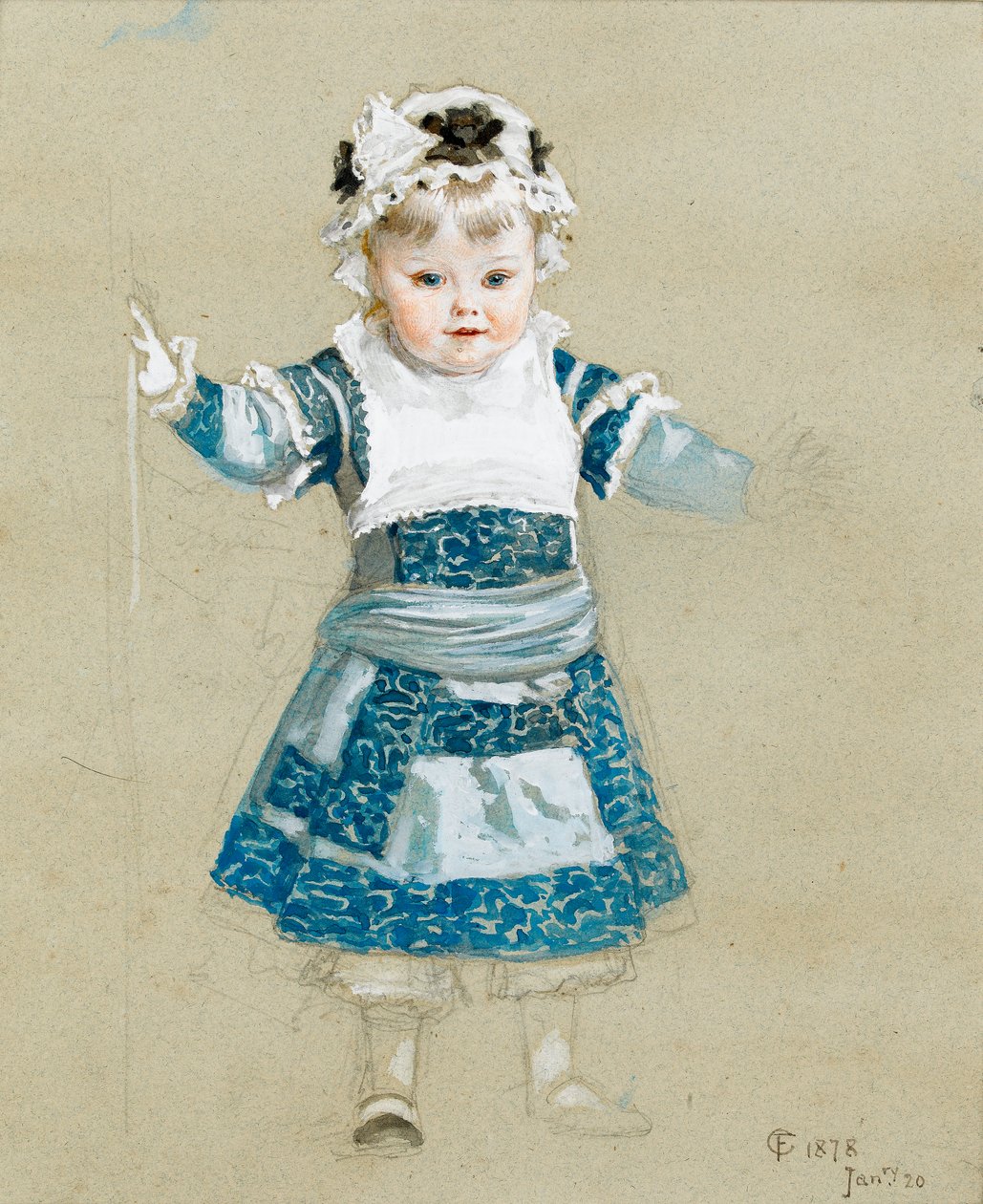 弗雷德里卡穿着她的晚礼服，1878年（纸上写着） 作者 弗雷德里克·古德尔