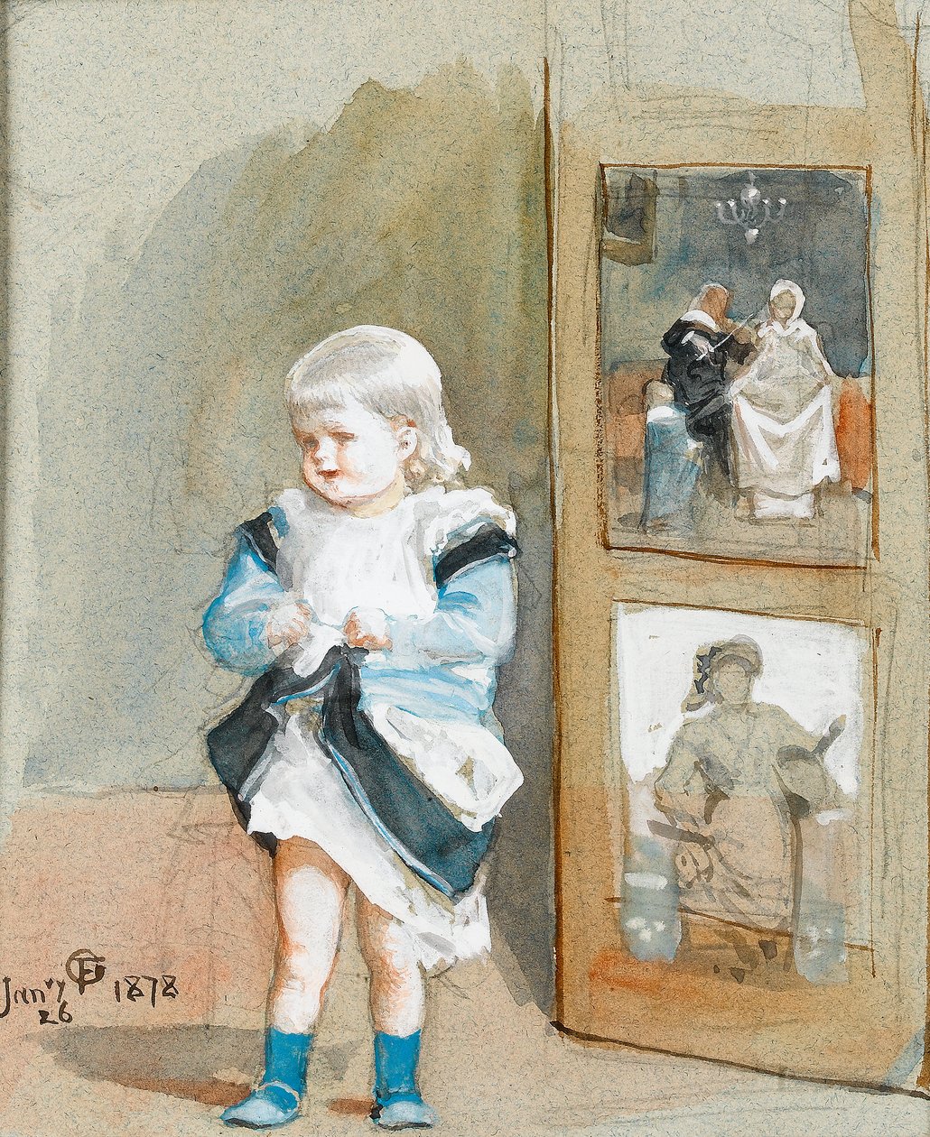 弗雷德里卡，艺术家的女儿，站在画面，1878年（纸上写着） 作者 弗雷德里克·古德尔