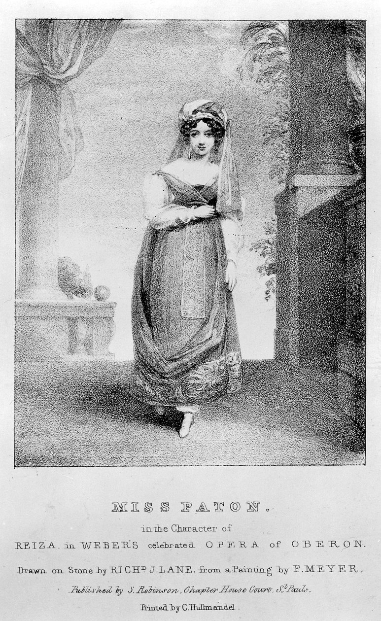 Mary Ann Paton饰演Weber&39;&39;Oberon&39;中的Reiza，由Richard James Lane编写，c.1826 作者 弗雷德里克·迈耶